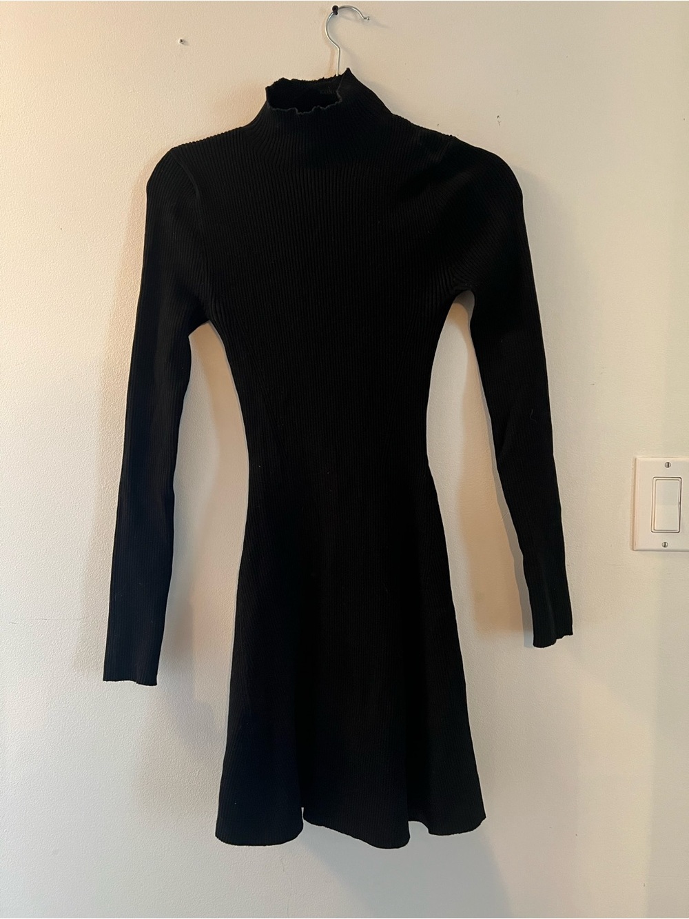 Zara Black Ribbed Mock Neck Long-Sleeve Dress
